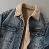 Men's 2025 Autumn/Winter Retro Plush Lined Denim Jacket - Trendy Loose Fit with Warm Lambswool.