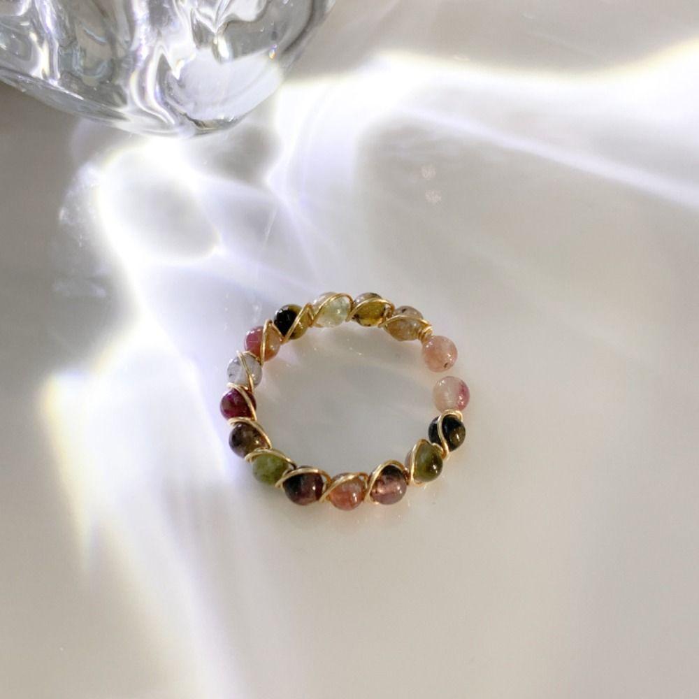 3PCS Adjustable Colorful Beads Ring Finger Jewelry Opening Ring Vintage Round Bead Ring  Party