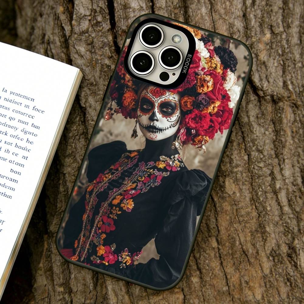 

Day of the Dead Mexican Skull Phone Case For iPhone 17,16,15,14,13,12,11 Plus,Pro Max,XS,Colorful Silver Phone case Funda Cover iPhone15ProMax