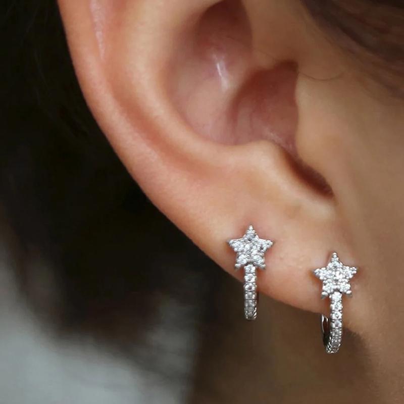 Huitan Fashion Star Hoop Earrings with Dazzling CZ Simple Stylish Ear Accessories for Women  Color Exquisite Girls Jewelry