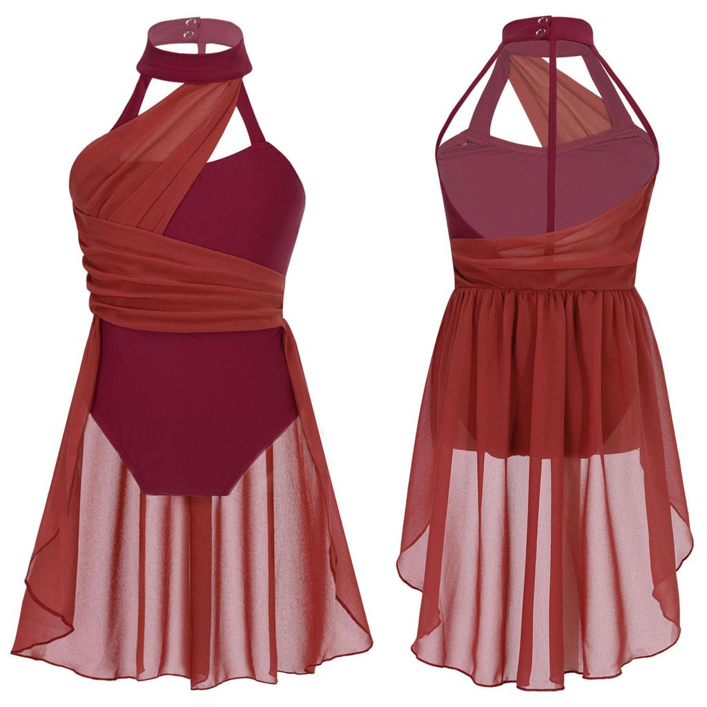 Mädchen-Ballettkleid für Kinder, gerüschtes Chiffon-Mieder, Tanz-Trikotkleid, lyrisches Tanzkostüm, zeitgenössische Tanzbekleidung