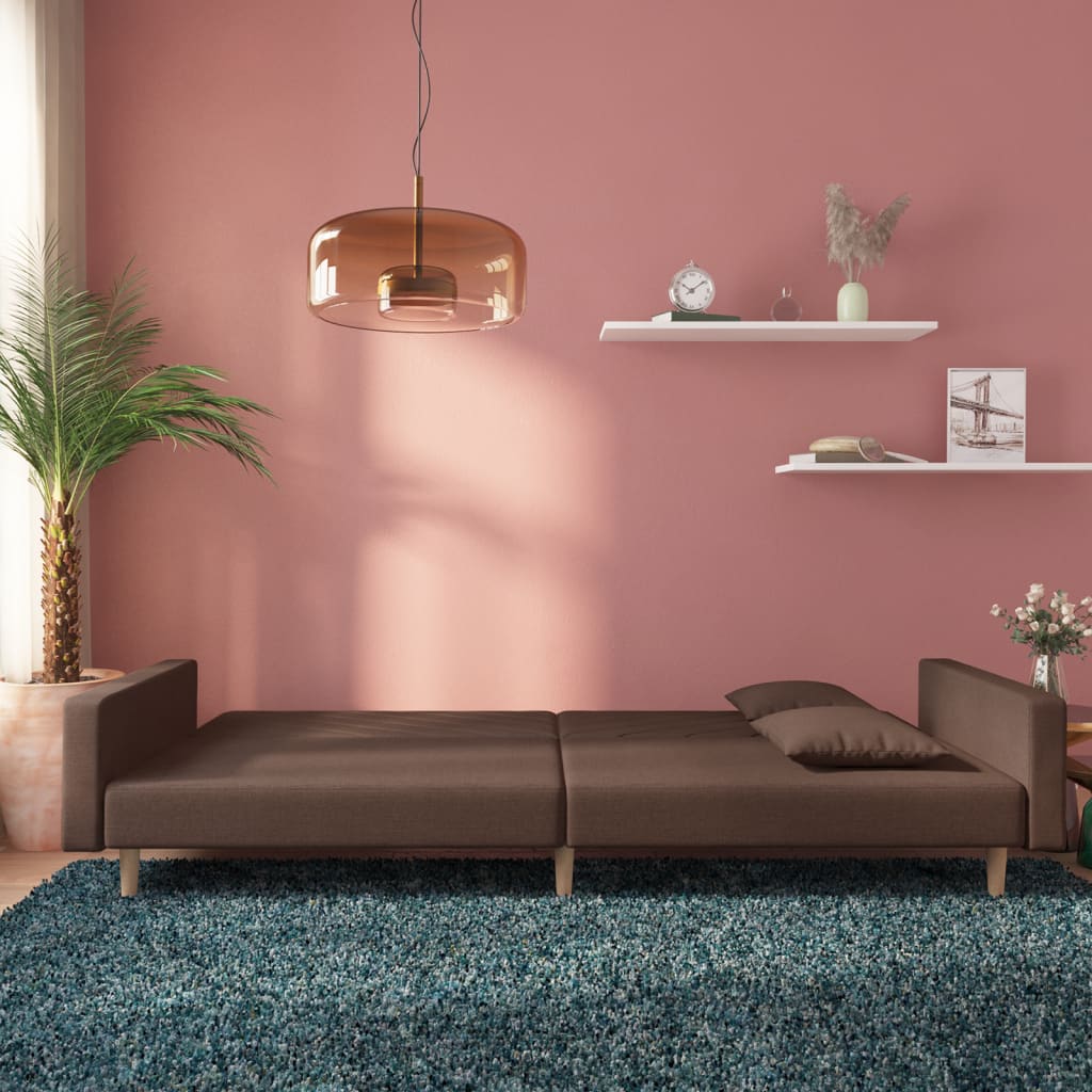 Vidaxl 2-Seater Sofa, 2 Cushions, Taupe Color, Upholstered In Fabric