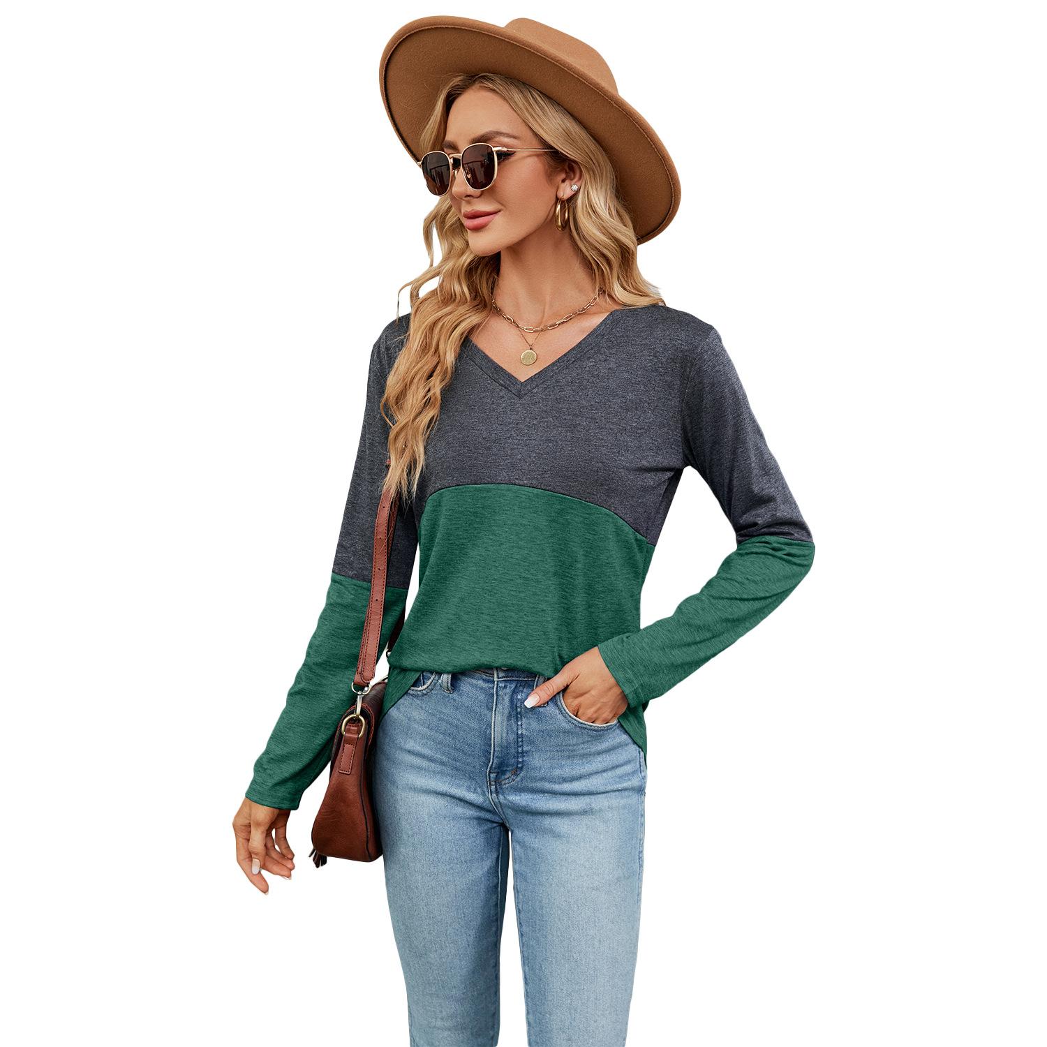 

Осень/зима 2023, женская повседневная свободная футболка с v-образным вырезом и длинными рукавами, топ XXL