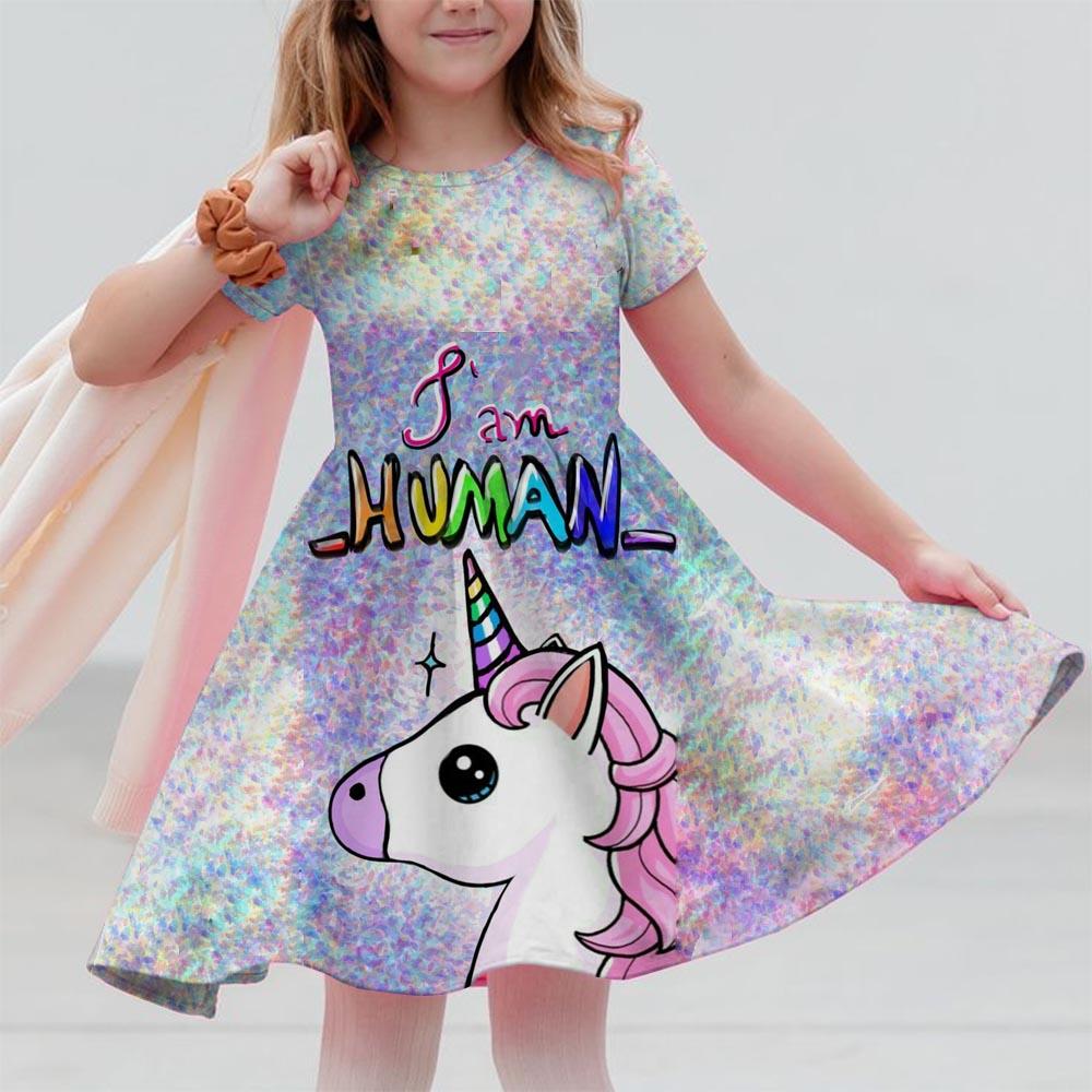 Girl Unicorn Cartoon Clothing Children's Clothing 3-14 Children's Birthday Party Clothing Children's Casual Clothing