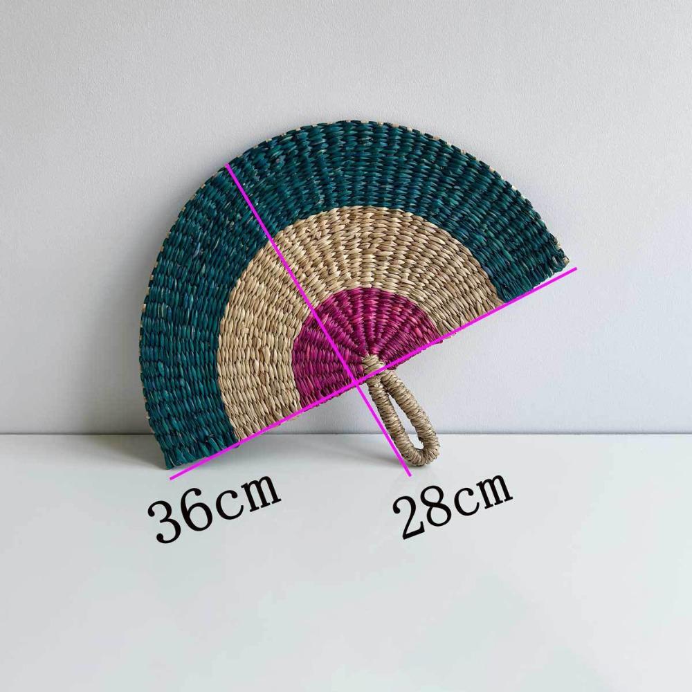 Seaweed Grass Woven Fan Semicircular Handheld Fan Natural Straw Fan Home Decor
