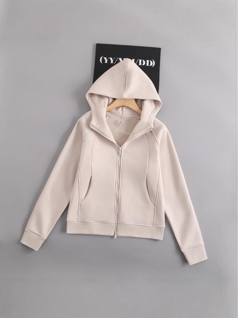 Women's Sporty Hooded Patchwork Cardigan - Solid Color, Thickened, Long-Sleeved Winter Coat