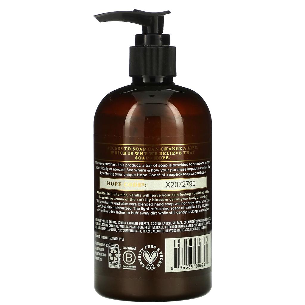 Soapbox Liquid Hand Sanitizer with Aloe and Shea, Vanilla & Lily Blossom, 12 Fl Oz (354 Ml)