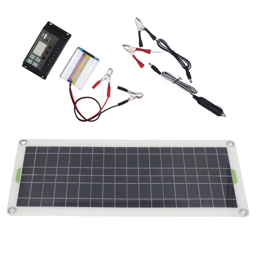 12V 30W Portable Solar Panel Kit with 220W Inverter Controller Polysilicon High Efficiency 2 USB Por