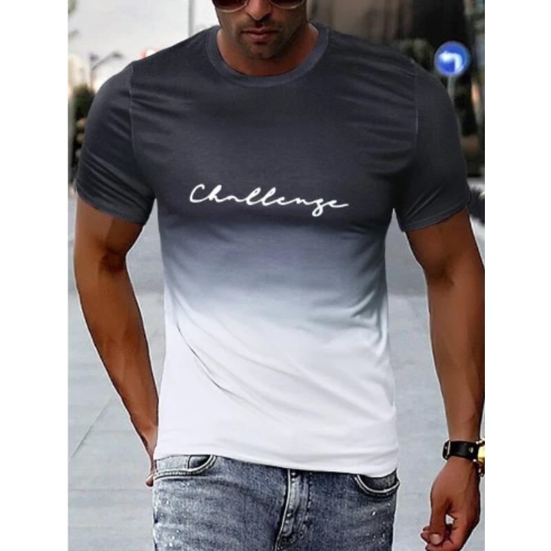 Men's 3D Printed T-Shirt gradient color Short Sleeve O-Neck Pullover casual top