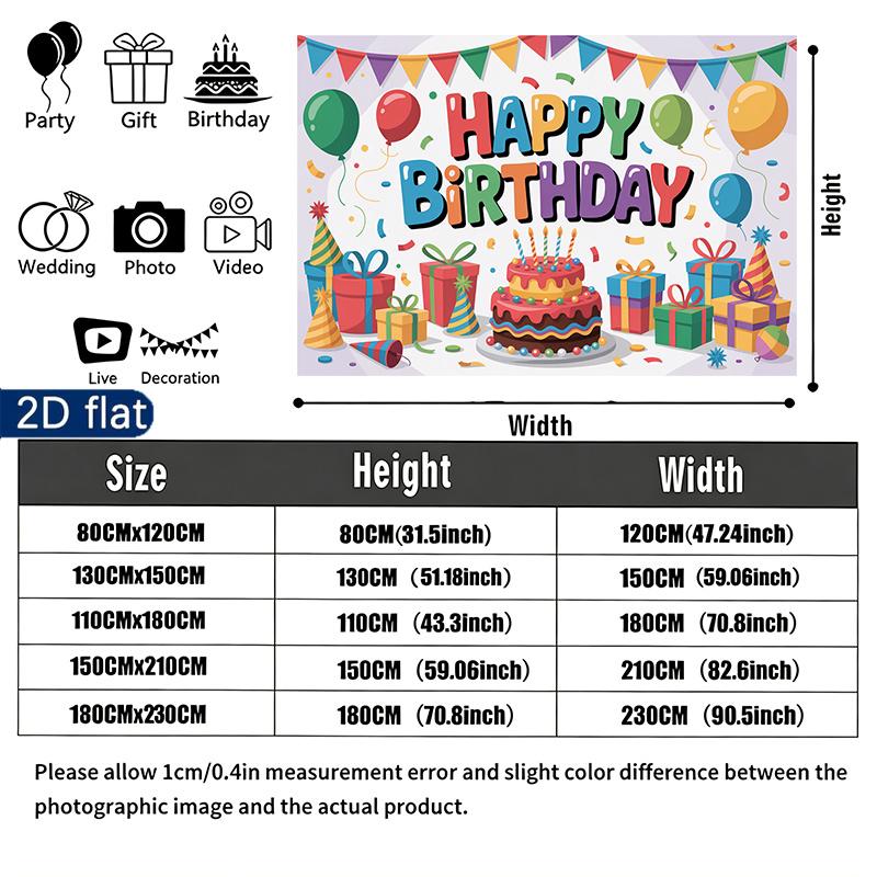 Floral Balloons Cake Birthday Banner for Party Decor, Polyester Backdrop for Photo Booth & Wall Art