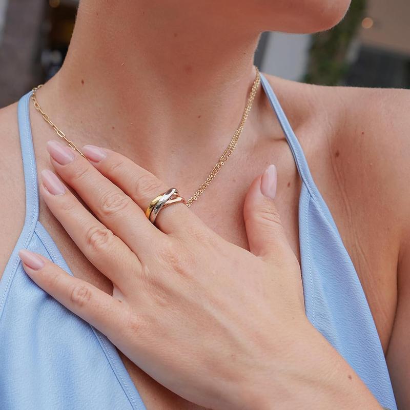 Anel Triplo Encaixado de Aço Inoxidável para Mulheres Banda de Casamento Multicor Bague Três em Um