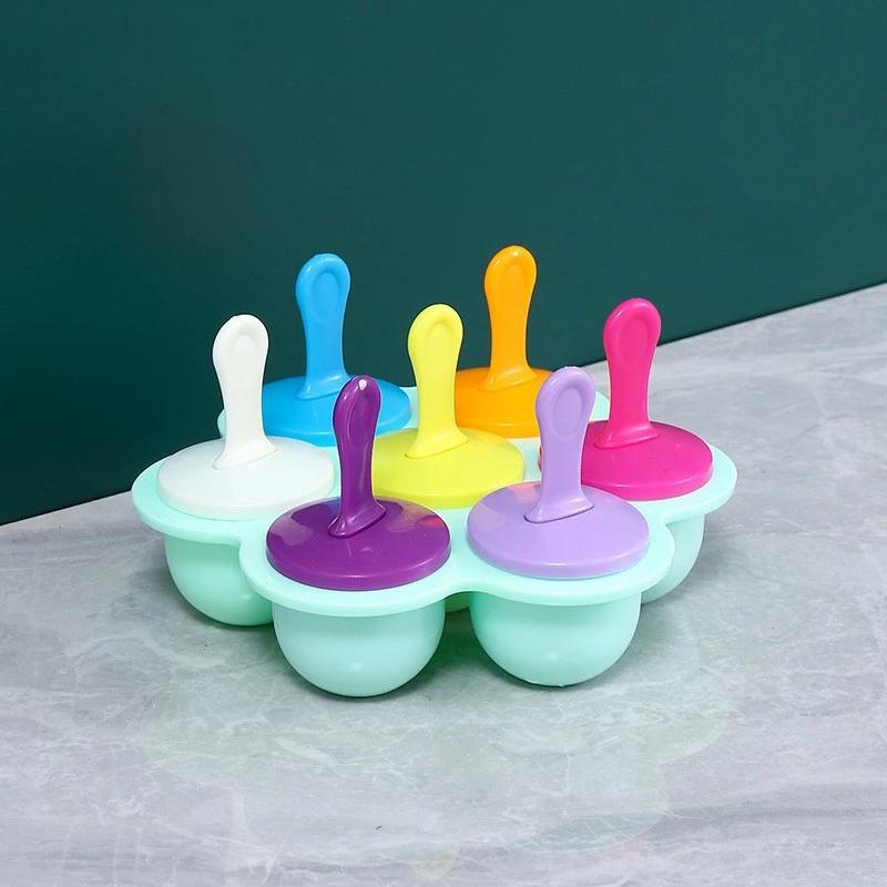 7 Holes Ice Cream Mold Children's Popsicle Mold Food Supplement Box Silicone Ice Tray Ice Lolly Mold Fruit Shake Accessories