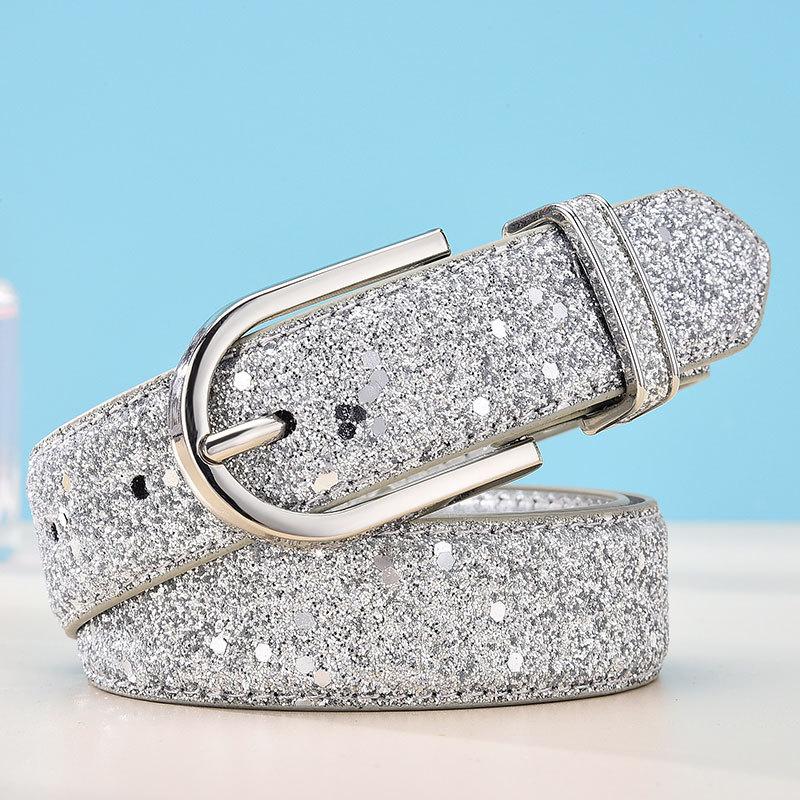 Women'S Belt, Gold Imitation Leather Decorative Pu Leather Women'S Belt Tide