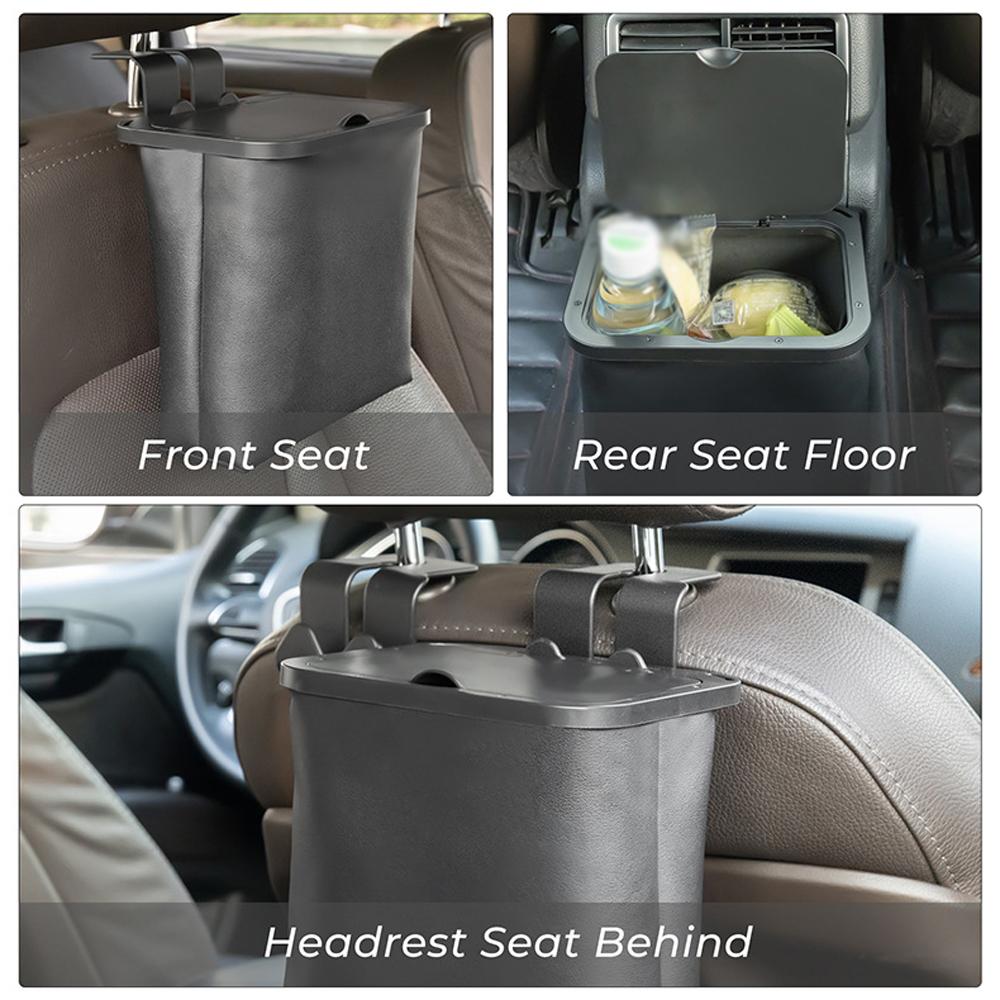   Portable Car Garbage Can,Leather Rubbish Can Foldable Auto Trashes Large Capacity Storage   with Lid for Car Vehicle Truck SUV,Easy to Insta
