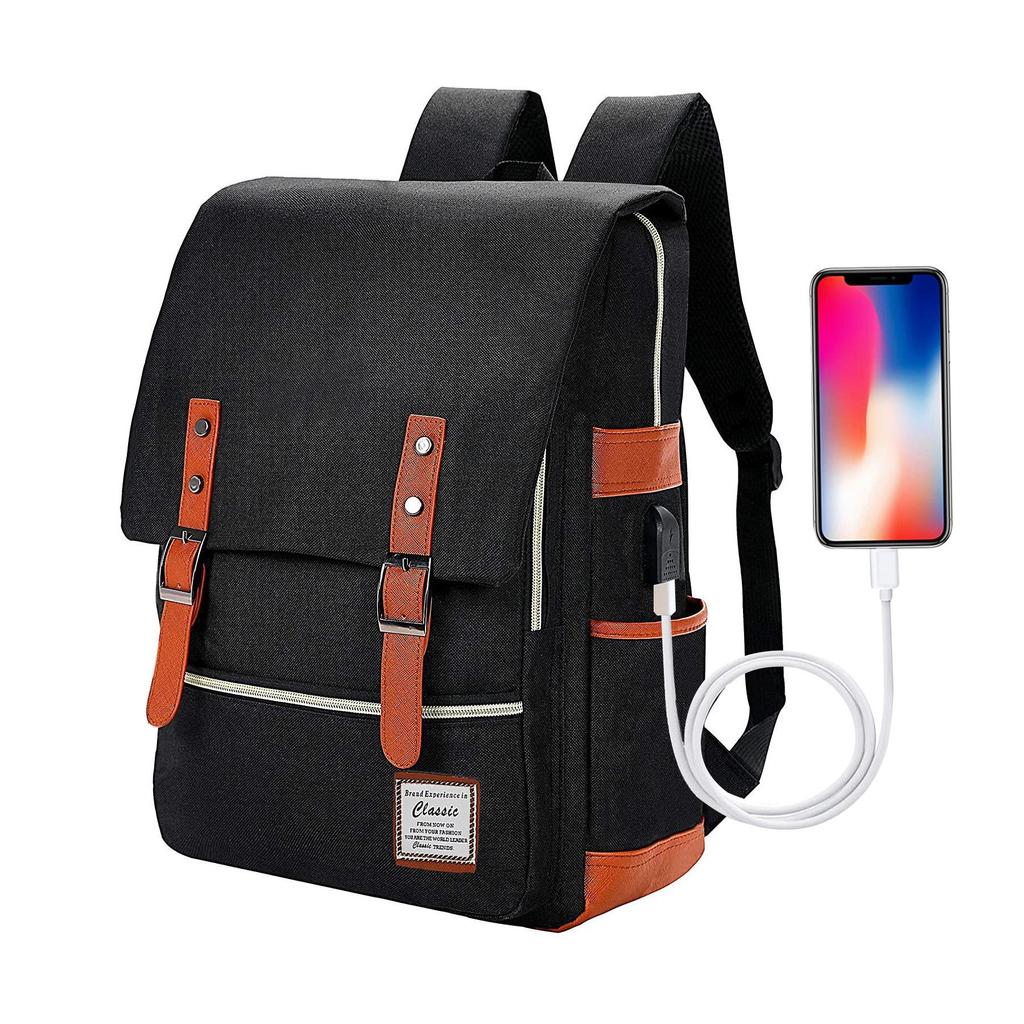 Retro Canvas USB Backpack: Unisex, Large Outdoor Travel Bag
