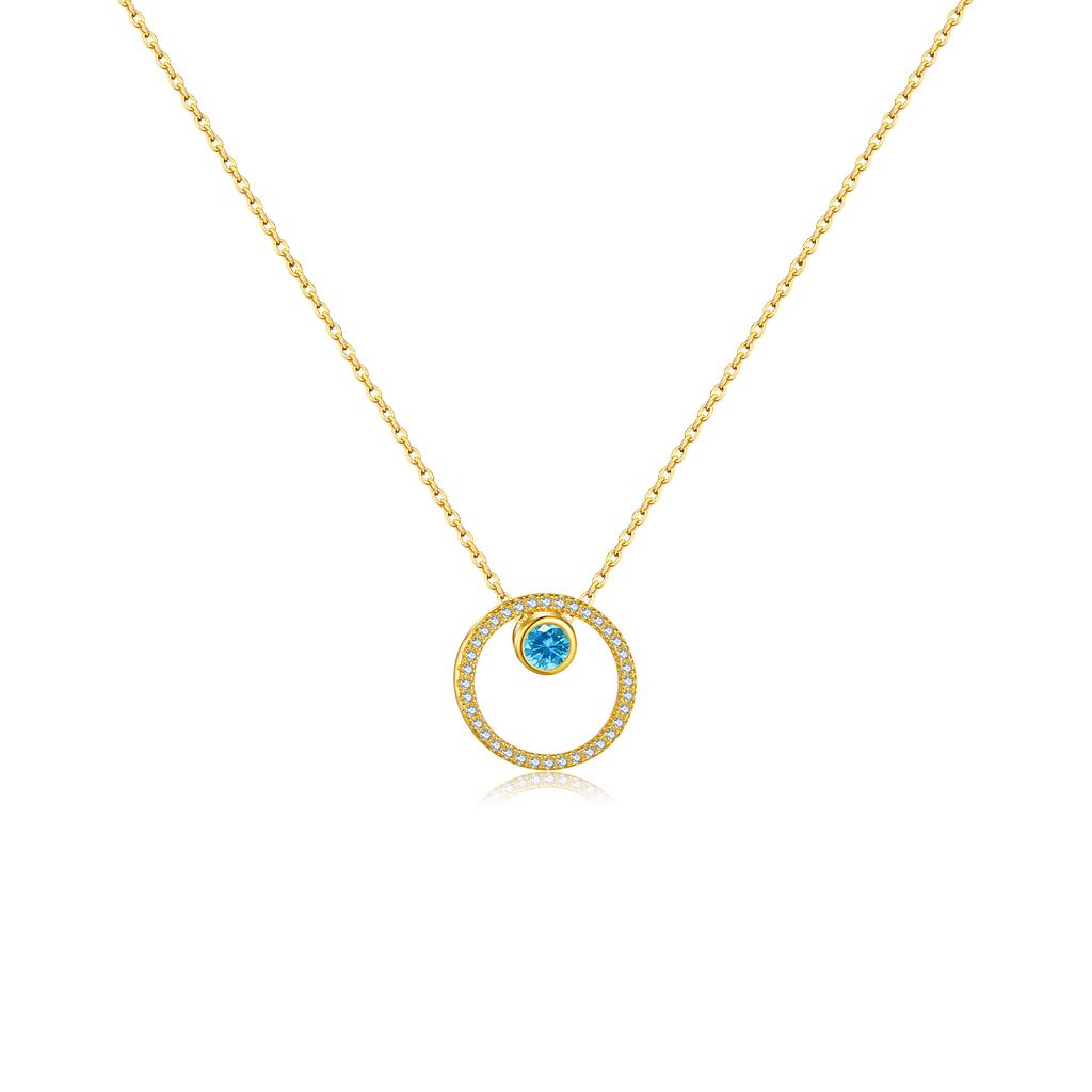 Sterling Silver Gold Circle Silver Necklace and Topaz Move Blue  Zircon Collar Women Fine Jewelry Spiring Jew