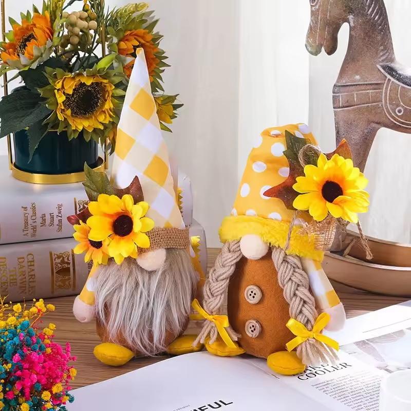 Sunflower Farmhouse Gnome Plush Decor:Cute Couple Soft Dolls,Durable Home Tabletop/Bookcase Ornament,Perfect Festival Gift&