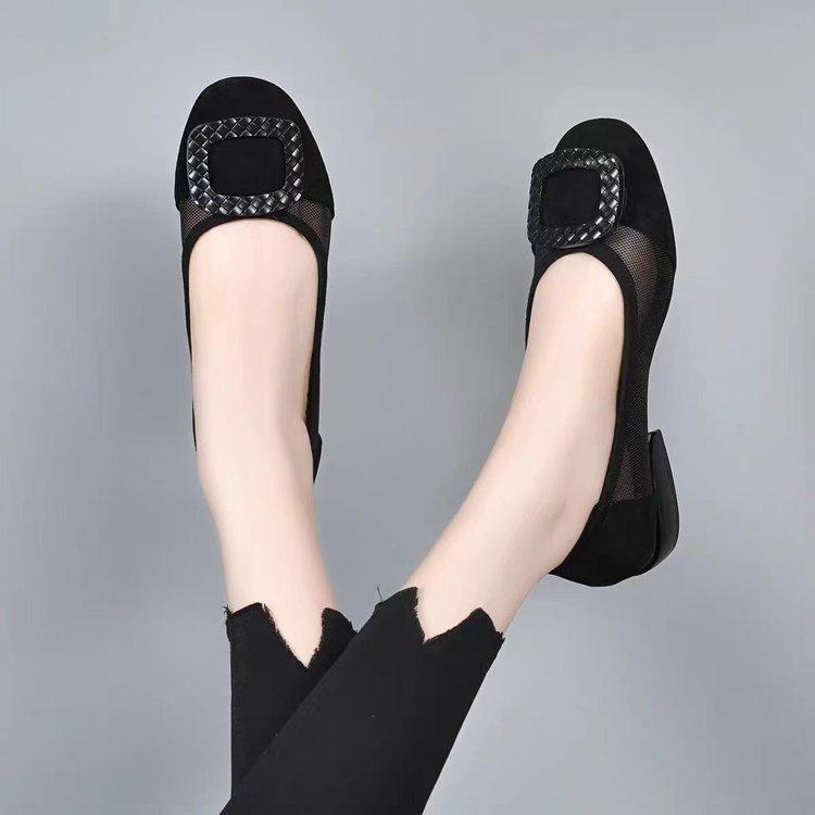 Soft leather mesh single shoes summer flat bottom soft sole new year thin sandals low heel leather shoes