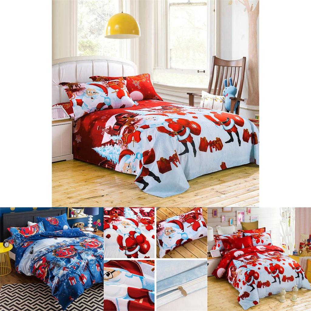 Cozy Holiday Quilt Cover And Pillow Case Set With Vibrant Santa Claus Patterns