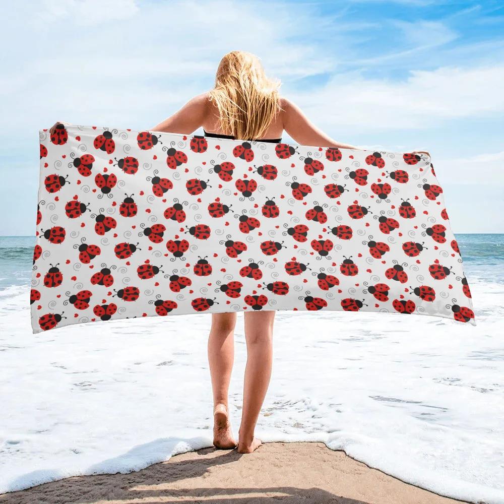 Ladybug Beach Towel Microfiber Cartoon Insect Bath Towel Quick-dry Swimming Cover Soft Portable Camping Sport Spa Travel Towels