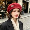 Women S Knit Beret Hat Snowflake Rhinestone Decor No Brim Warm Versatile Painter Hat