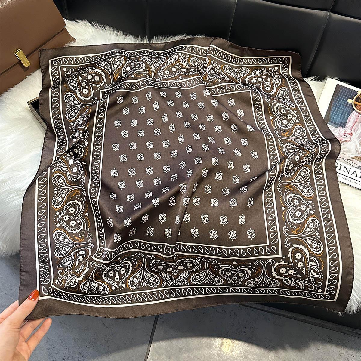 Women Paisley Print Silk Square Scarf 70x70cm Soft Neck Tie Fashion Headscarf Decoration Kerchief 70x70cm