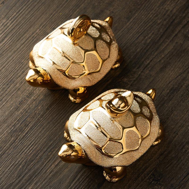 Gold-Plated Ceramic Turtle Figurine - Feng Shui Home Decor Ornament