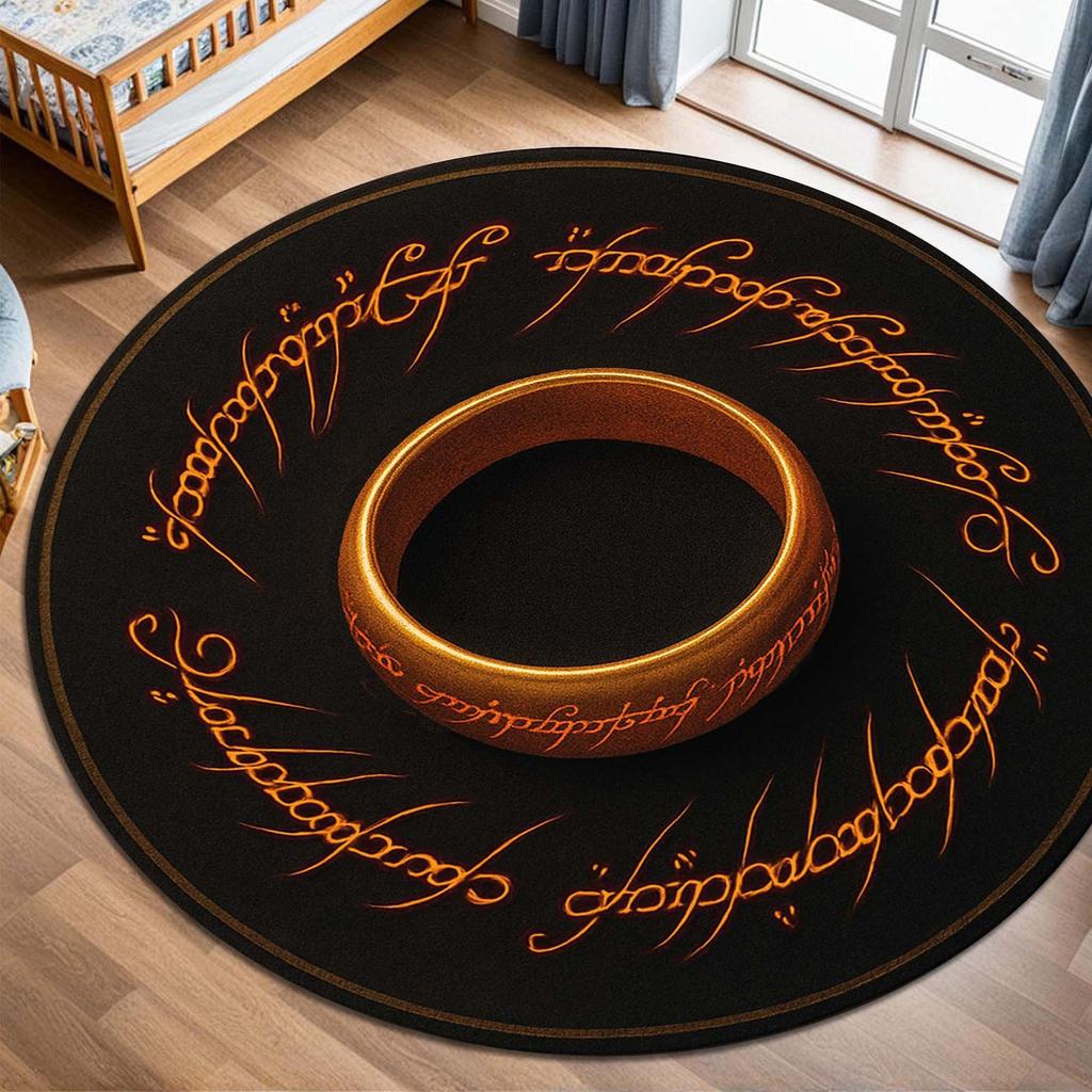 Mystic Elvish Script Rug: Glowing Ring Fantasy Decor, Popular Livingroom Carpet, Gamer Room FloorMat