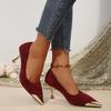 Fashion Women 7cm High Heels Burgundy Pumps Lady Metal Cap Toe Velvet Low Heels Fetish Nightclub Evening Party Office Casual Shoes