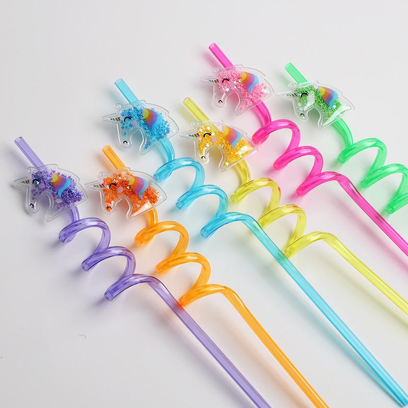 6/12pcs Unicorn Party Glitter Straws Reusable PVC Milk Juice Drinking Straw Kids Girls Birthday Party Decoration Favors Supplies