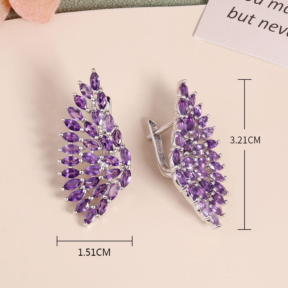 Boucle d'oreille à fermoir fin en argent sterling 925, pierres précieuses d'améthyste naturelles, design d'aile pour filles et femmes à la mode, joli cadeau