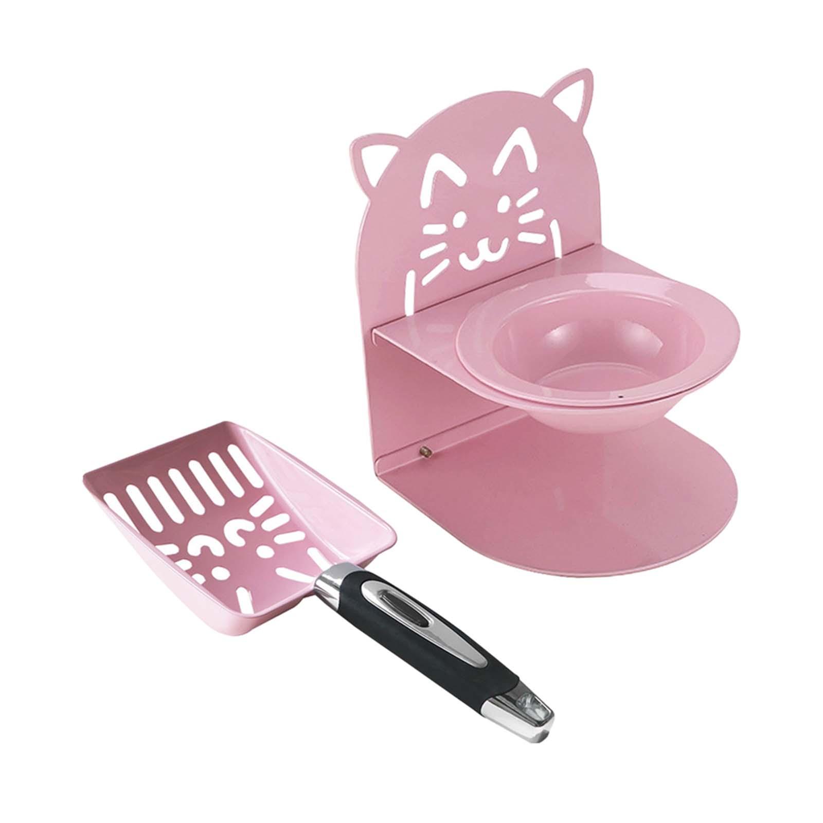 

Elevated Cat Bowl Cat Litter Scoop Practical Pet Accessories Ergonomic Stainless Steel Kitten Poop Sifter for Outdoor Indoor рожевий