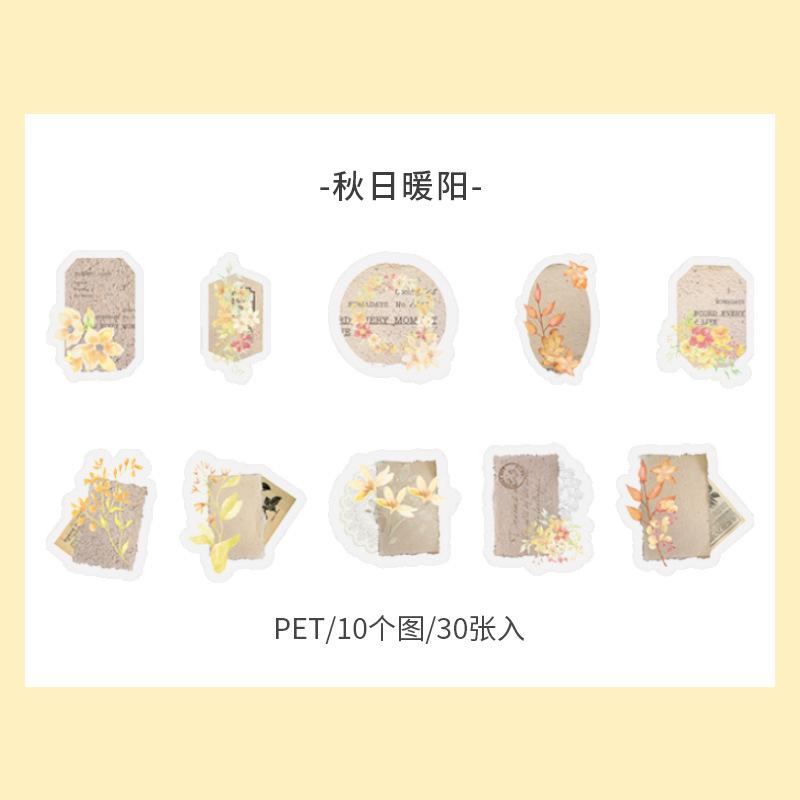 1pack/30pcs Vintage Light-Colored Floral Sticker Pack Soft Pastel Flower Patterns Self-Adhesive for Journal DIY Scrapbook Deco