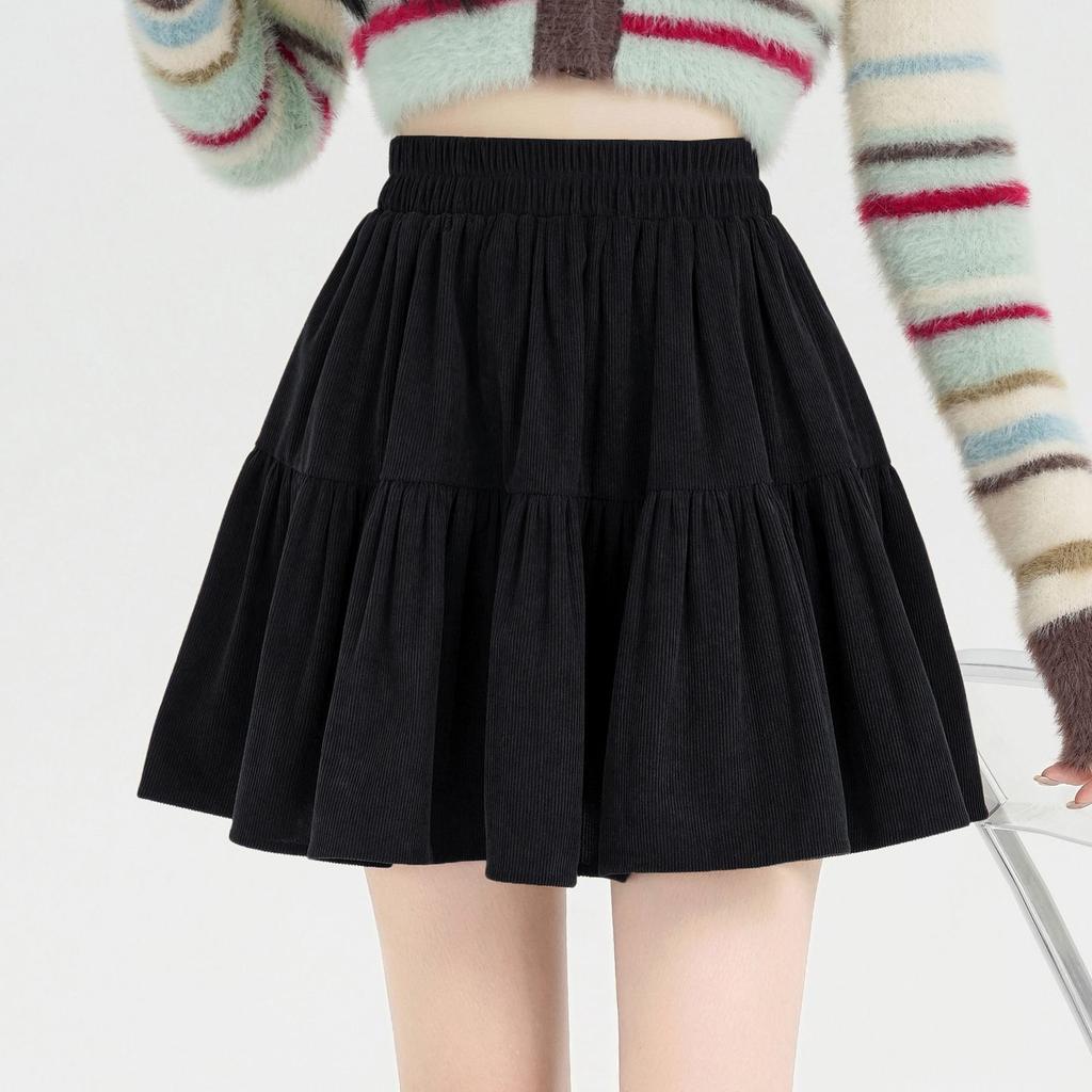 Women's Corduroy Umbrella Skirt High-Waist A-Line Skirt Autumn Short Mini Skirt