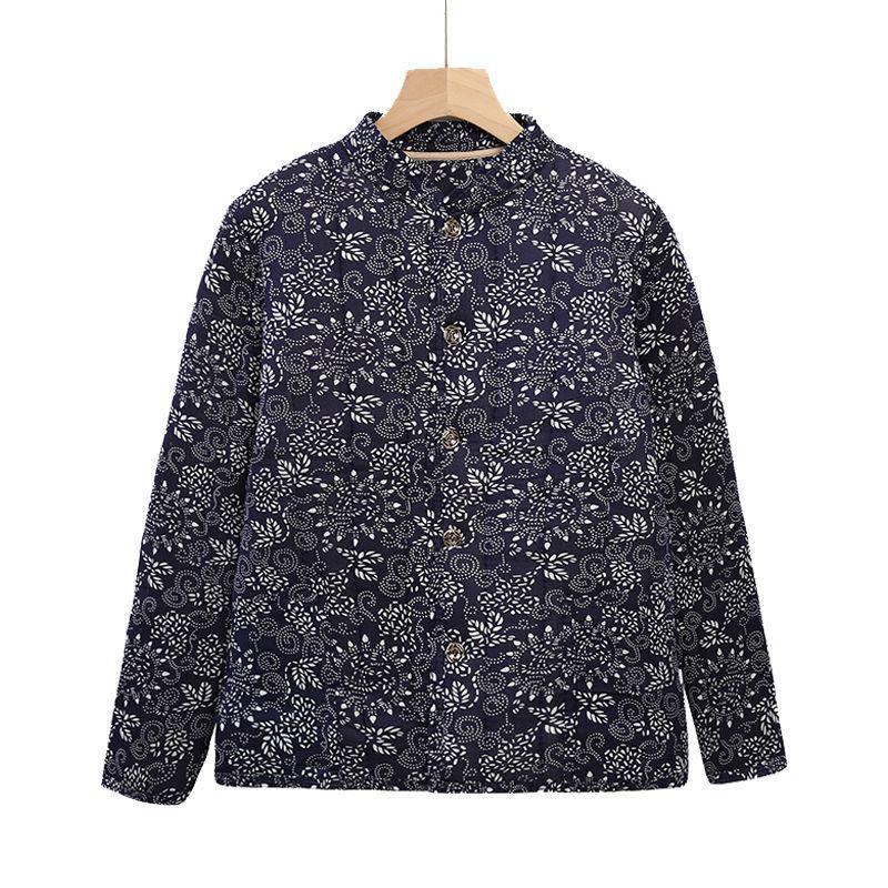 Mom's Floral Long-Sleeve Cotton Jacket for Middle-Aged and Elderly Women