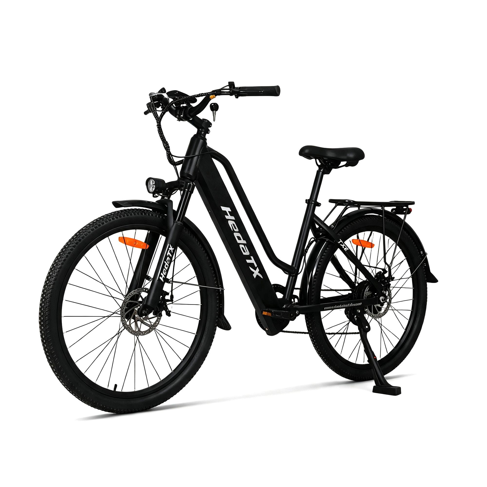 HEDATX TX2 Dospelý mestský elektrický bicykel, 500W motor, 48V 16Ah, 26-palcové terénne pneumatiky, Mechanické kotúčové brzdy čierna