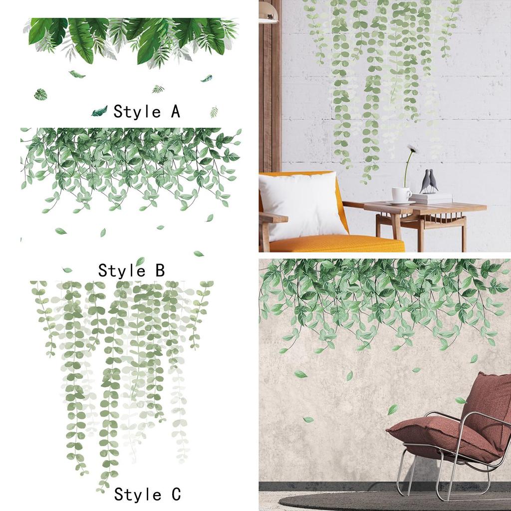 Green Plant Leaves Wall Sticker Hanging Plant Wall Decal for Nursery Kitchen