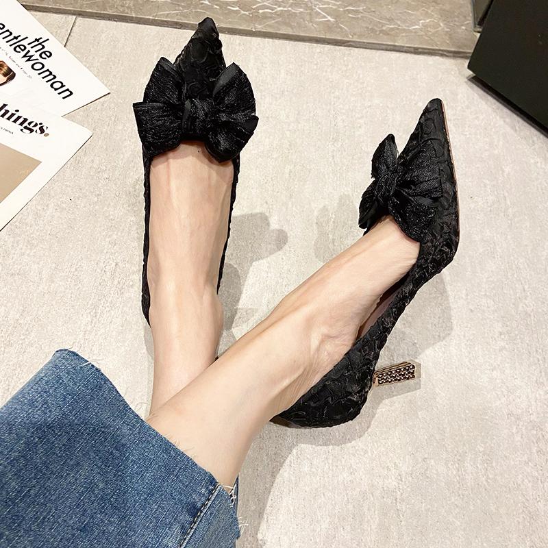 Green Silk Bowtie High Heels Pumps For Women Sexy Pointed Toe Metal Stiletto Heels Wedding Party Shoes Woman Spring Bombas