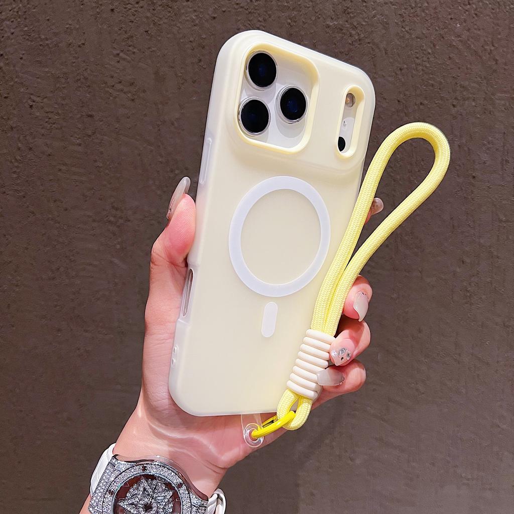 Candy Contrast Lanyard Magnetic Phone Case for IPhone 17 Air 16 15 14 13 12 Pro Max 11 Hand Wrist Strap Matte Soft TPU Cover