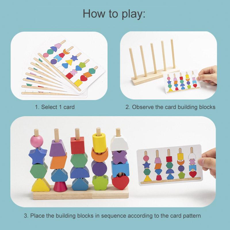 Montessori Wooden Toys Color Shape Matching Puzzle Game Colorful Beaded Color Cognition Early Educational Toys Gift For Children
