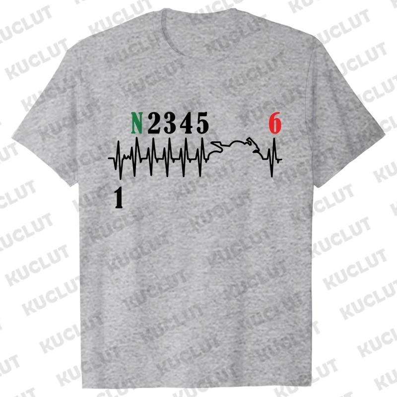 Casual Men T-Shirt Short Sleeve T-Shirt 1N23456 Motorcycle Gear Shift Heartbeat Biker Print Tops Men Clothing Fashion T-Shirt