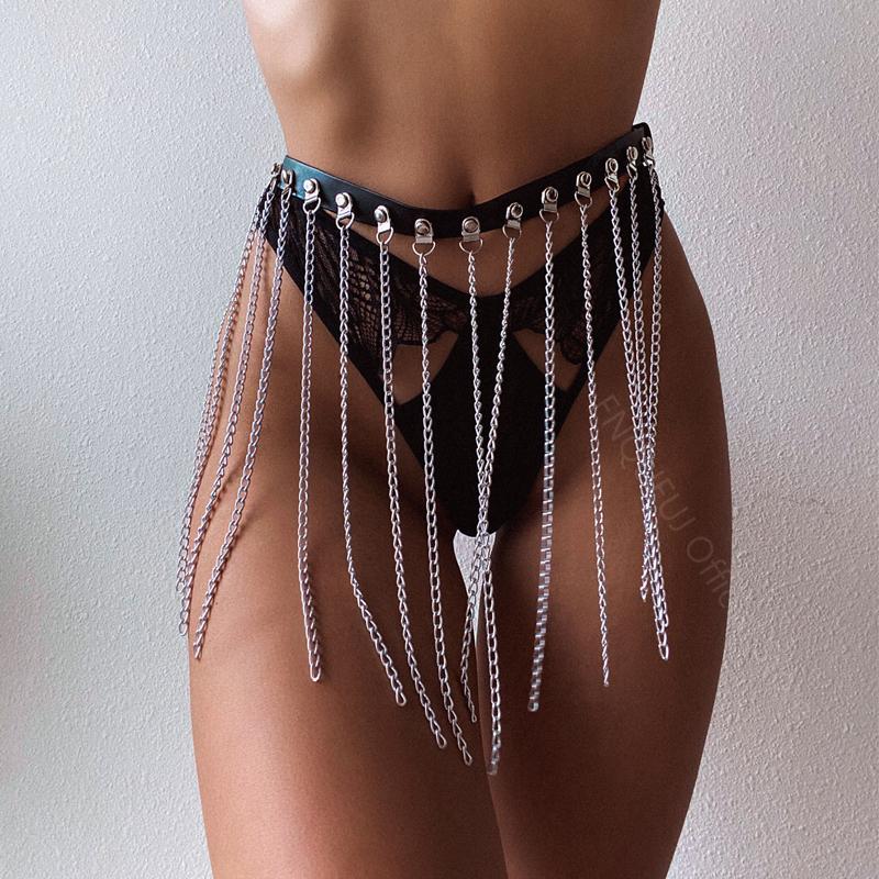 Goth Leather Body Harness Chain Bra Top Chest Waist Belt Witch Gothic Punk Fashion Festival Jewelry Sexy Accessories