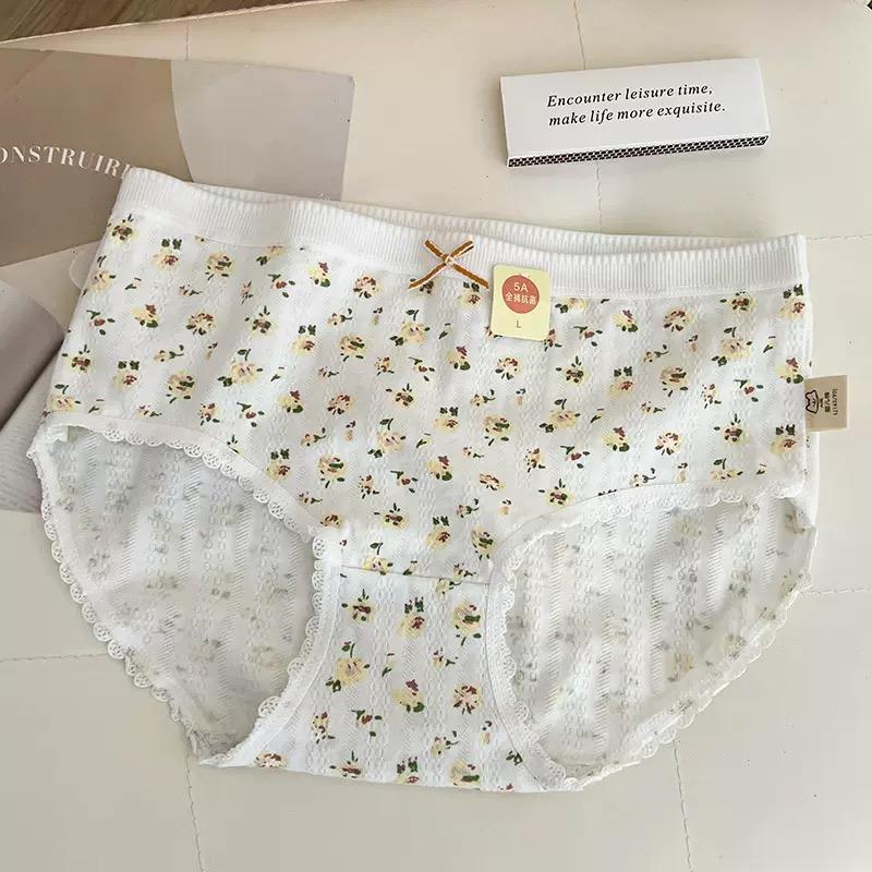 3pcs Cotton Women Flower Printe Panties Adolescent Mid Waist Underwear Girl Fashion Brief Breathable Panty Student Soft Lingerie