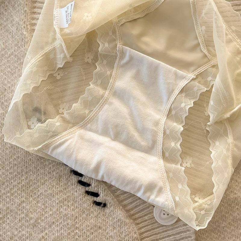 Women's Summer Light Lace Mesh No Trace Breathable Wisp Naked Feeling Ice Silk Briefs