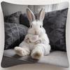Adorable Bunny With Coffee Cup Print Pillowcase - Home Decor, Perfect For Living Room And Bedroom, Ideal Gift For Animal Lovers
