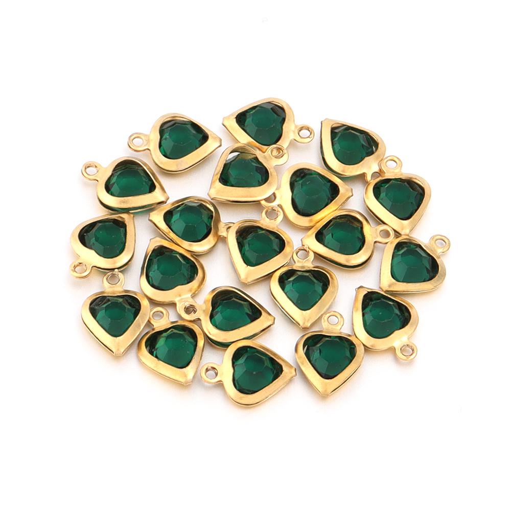 10pcs/lot Color Heart Crystal Charms Stainless Steel Edged Pendants for DIY Necklace Earring Bracelet Jewelry Making Accessories