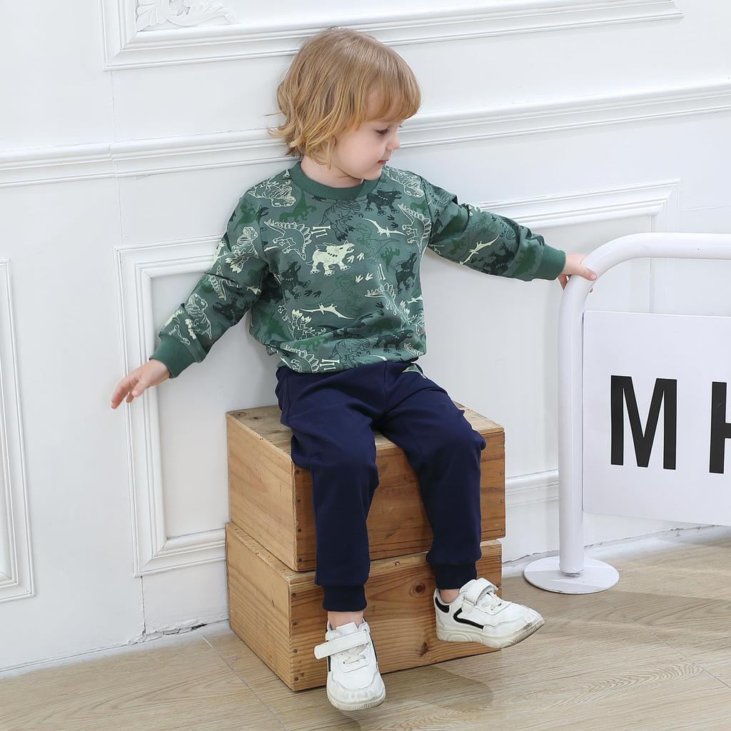 Volunboy Long Sleeve Sweatshirt Set with Dinosaur Cute Casual Outfit for Sports and Sizes Size Boys' Set, 2-Piece Print, Loungewear, 90-130cm