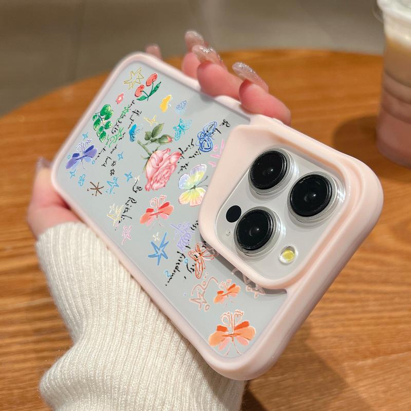 

Colorful Flower Print Glossy Phone Case For iPhone 15 Pro Max 14 13 Pro Shockproof Soft Edge Lens Protection Clear Acrylic Back Bumper Cover iPhone 15 чёрный