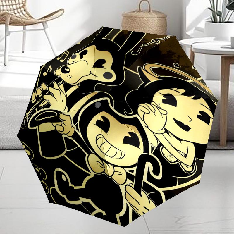 Bendy and the Ink Machine Theme Automatic Umbrella, Lightweight & Portable, 8 Rib, Perfect for Outdoor Travel, Birthdays, Christmas, Gifts.