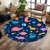 Space Dinosaurs with Planets Pattern Print Round Rug, Living Room, Bedroom, Playroom Carpet, Non Slip Floor Mat, Gift